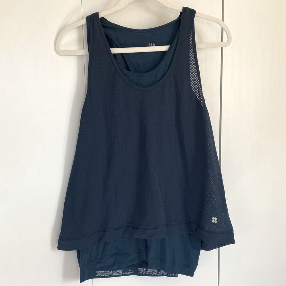 Sweaty Betty two layer tank in dark blue L